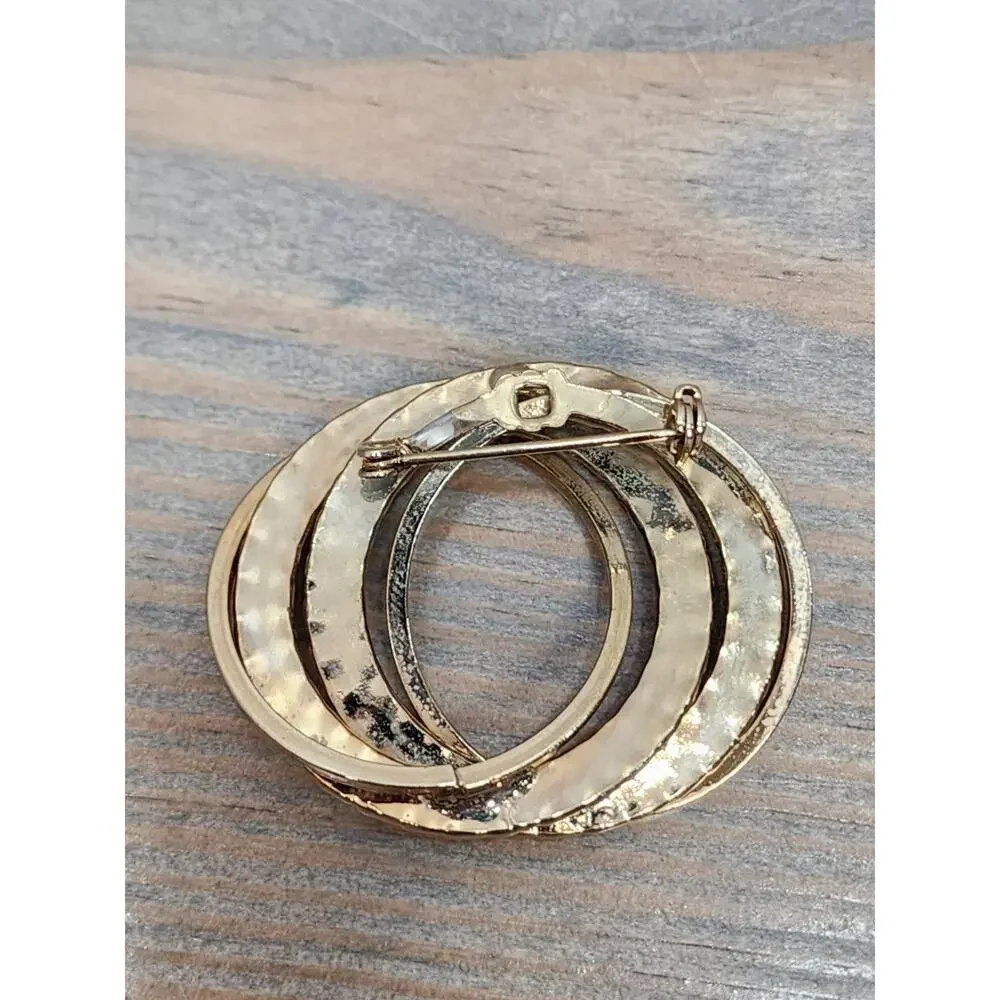 Textured Gold Tone Oval Pin Brooch